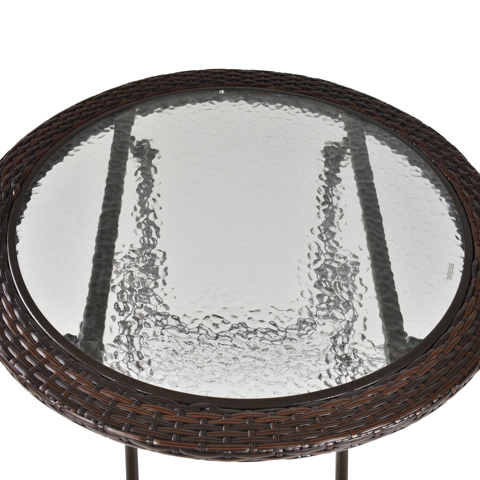 Folding Round Rattan Table W/ Tempered Glass Top