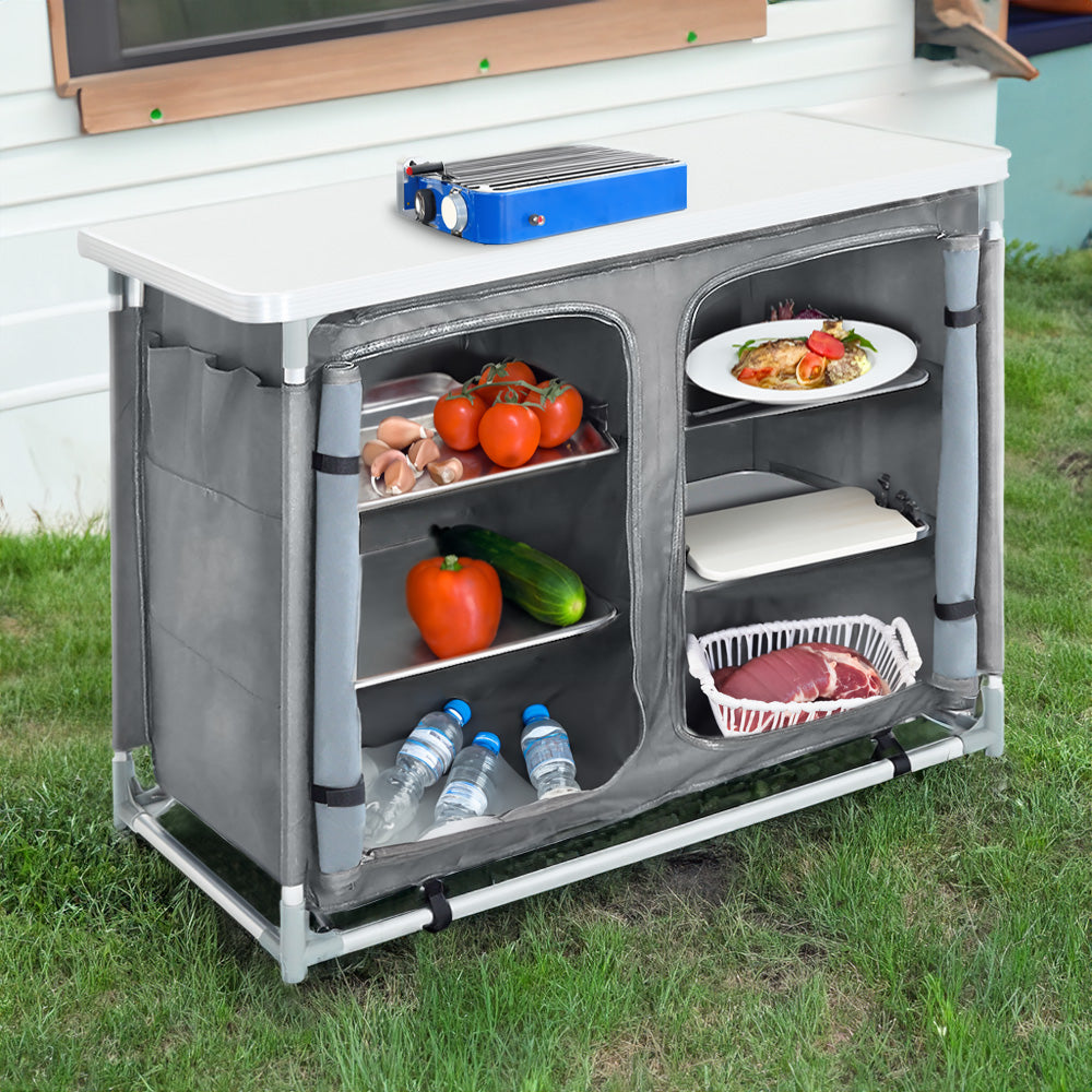 Portable Outdoor Camping Kitchen Unit With 6 Storage Shelves