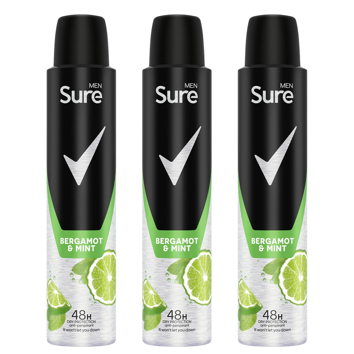 Men Deodorant Spray Bergamot & Mint With 48hrs Protection 200ml, 3 Pack | Set of 3