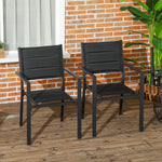 2 Pcs Dining Chairs, Stackable Design Aluminium Outdoor | Black