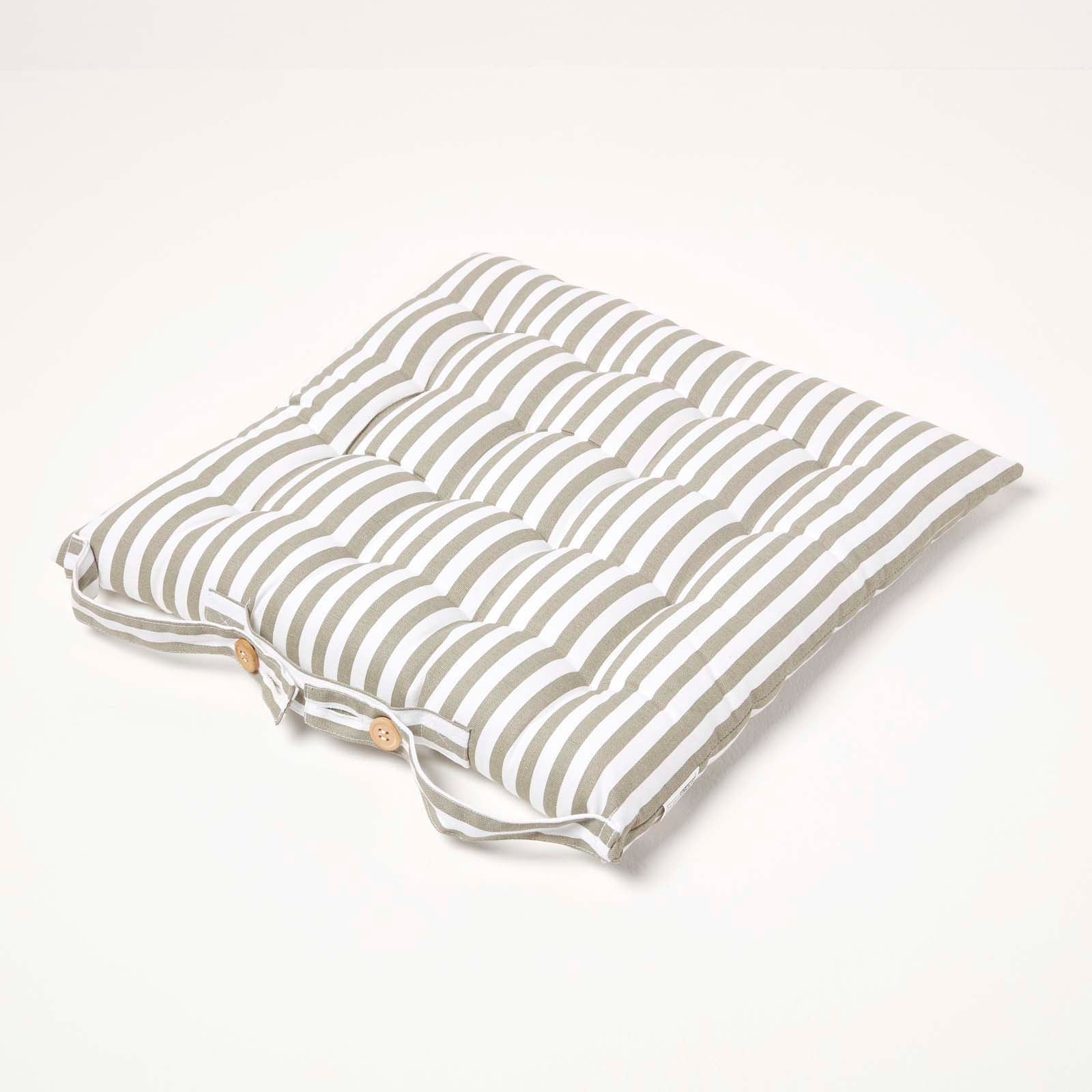 Striped Seat Pad With Straps 100% Cotton, 40 X 40 Cm | Set-of-4 | Grey & White