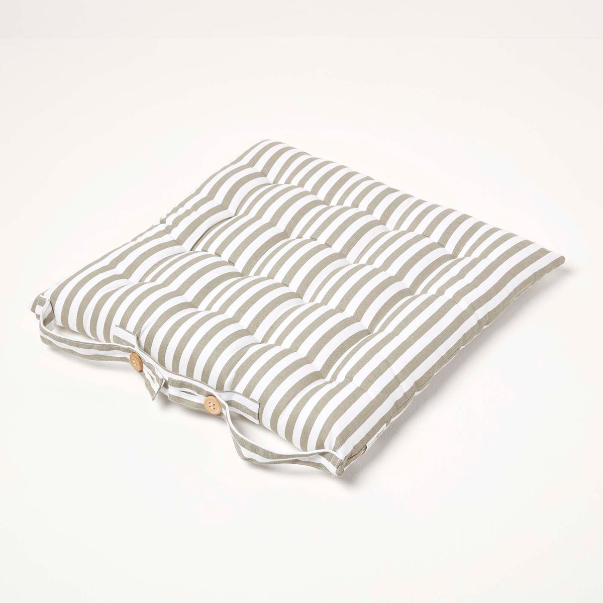 Striped Seat Pad With Straps 100% Cotton, 40 X 40 Cm | Set of 1 | Grey & White