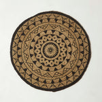 Natural & Black Mandala Braided Jute Rug Round | 70cm x 70cm | Black