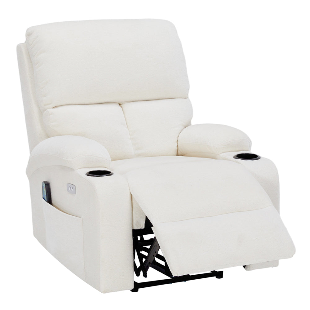 Living and Home Chenille Upholstery Electric Massage Recliner Armchair With Heat, 8-point Vibrating System, Adjustable Backrest, Cup Holders & Storage Pocket