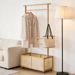Breeins Freestanding Bamboo Clothes Rack With Rattan Basket