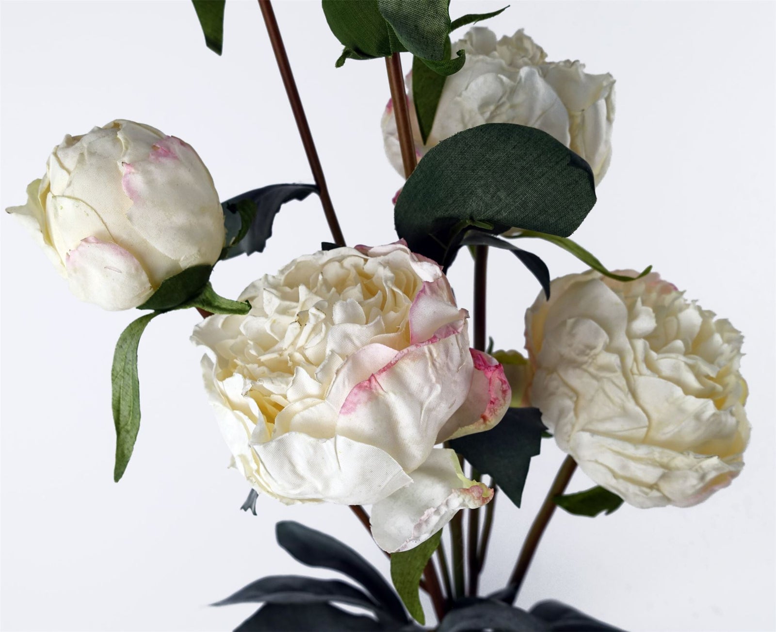 6 X 55cm Cream Peony Artificial Flower Stems - 24 Flowers 18 Buds