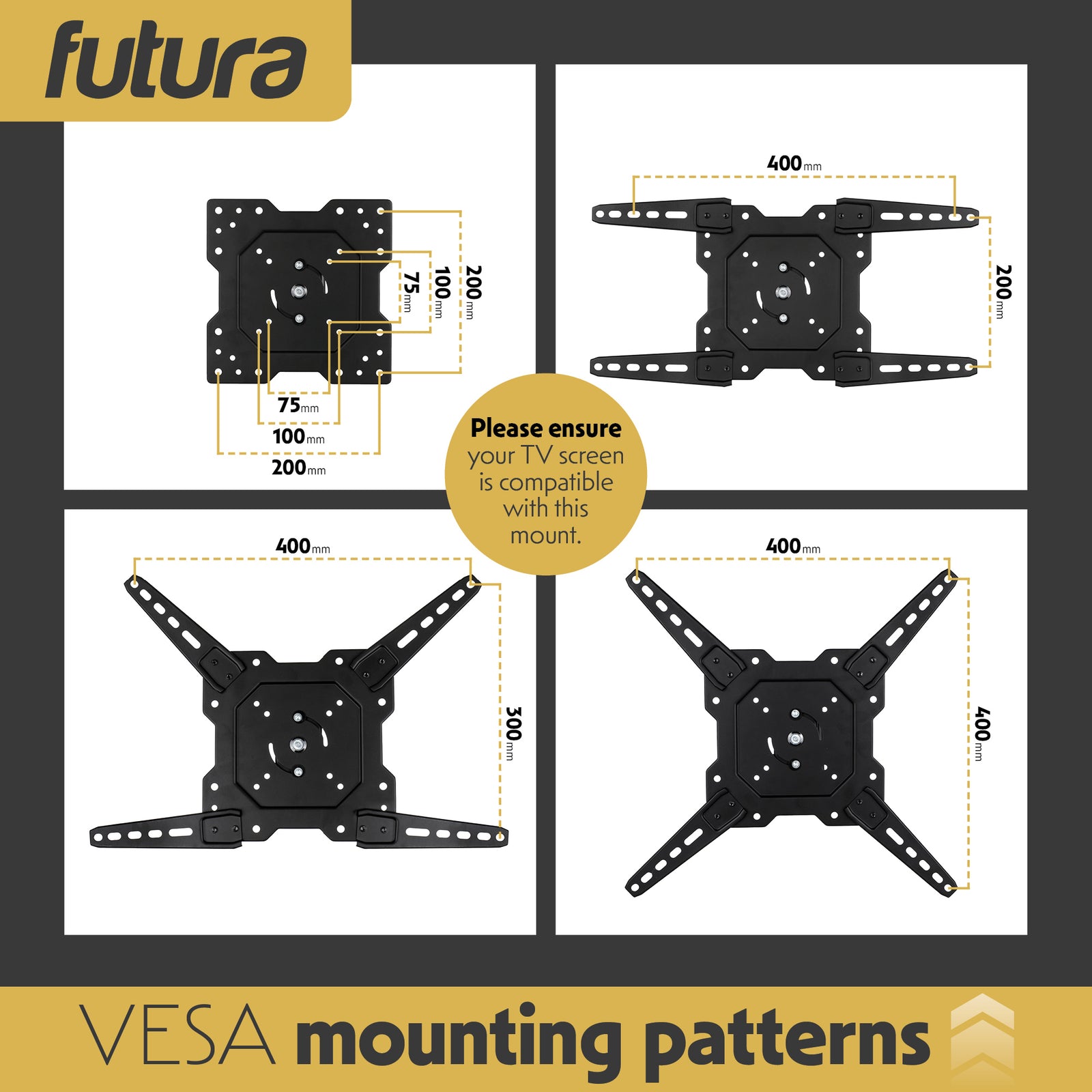 Universal Tv Wall Bracket Mount 26-60 Inch Tvs, Tilt, Swivel & 90 Rotation, Vesa 400mm X 400mm, 35kg Max Load Heavy Duty