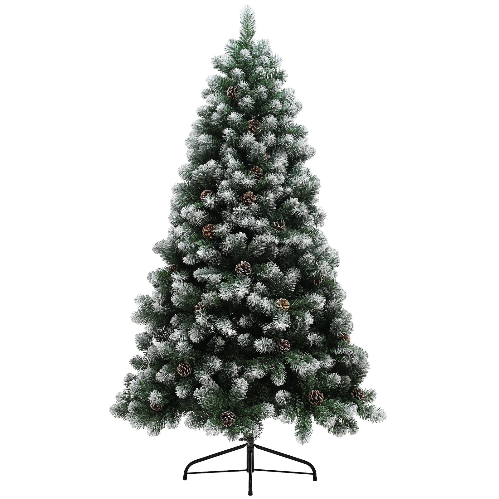 5/6/7ft Artificial Pine Christmas Tree With Pinecones, Steel Base | 6ft | Green