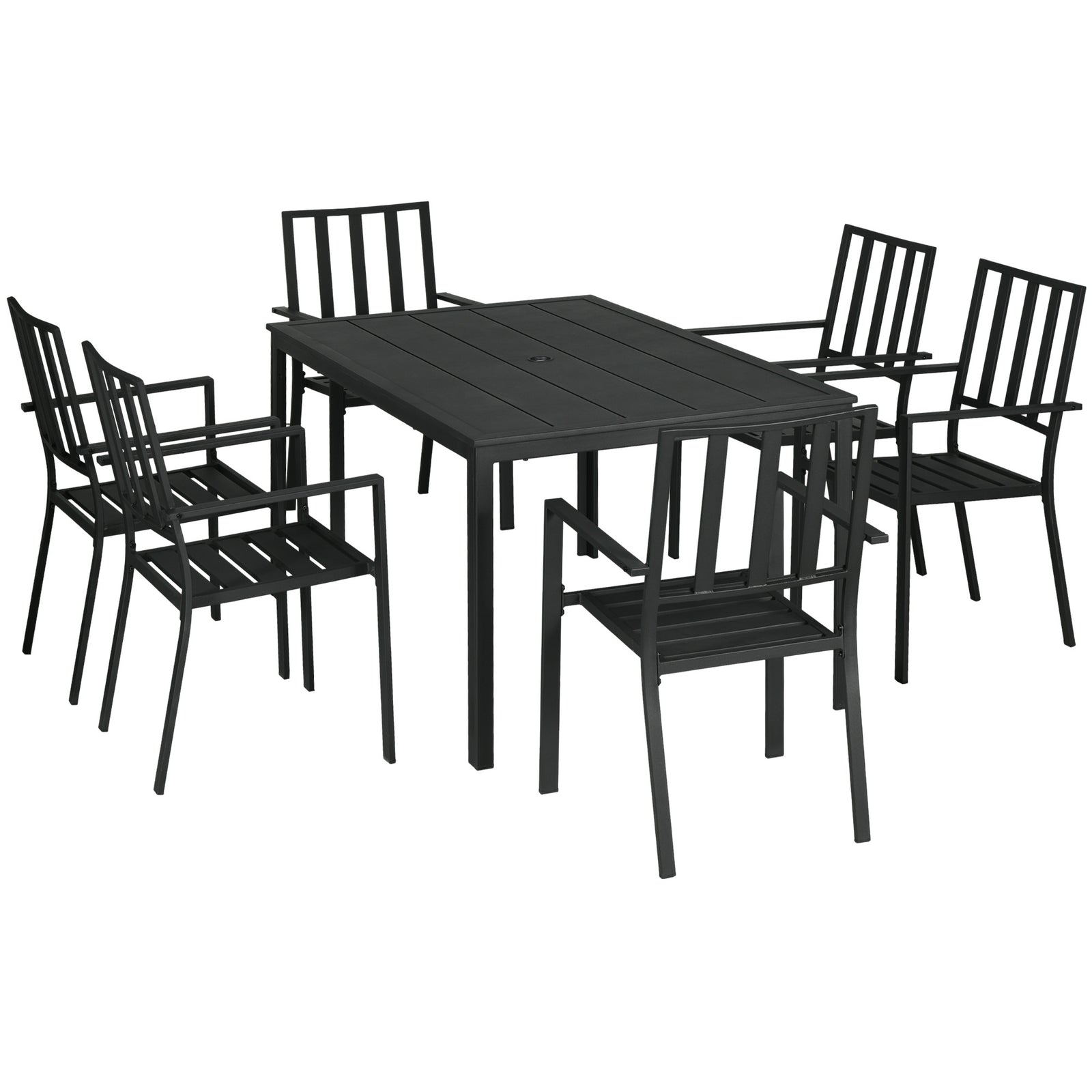 7 Pcs Garden Dining Set W/ Stackable Chairs