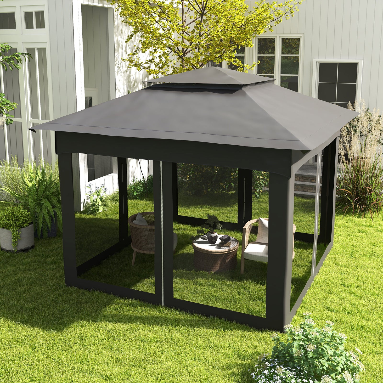 Garden Folding Tent Heavy Duty Pop Up Gazebo For Party | Dark Gray