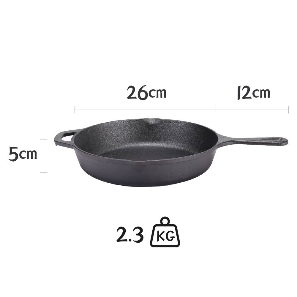 26cm/30cm Dia Cast Iron Skillet Frying Pan With Short Handle | Small | Black