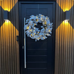 60cm Premium Mixed Branch Prelit Snow Flocked Christmas Wreath - With Timer