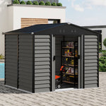 8 X 7 Ft Metal Storage Shed With Foundation, Double Sliding Doors & Vents, Weatherproof Outdoor Tool Shed For Garden Or Backyard