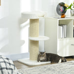 2-tier Cat Kitten Resting Tree W/ Top Basket Cushion Sisal Post | White