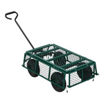 Heavy Duty Garden Trolley Cart On Wheels, 500 Lbs Capacity Large Metal Utility Wagon With Removable Sides, Pneumatic Tires | Green