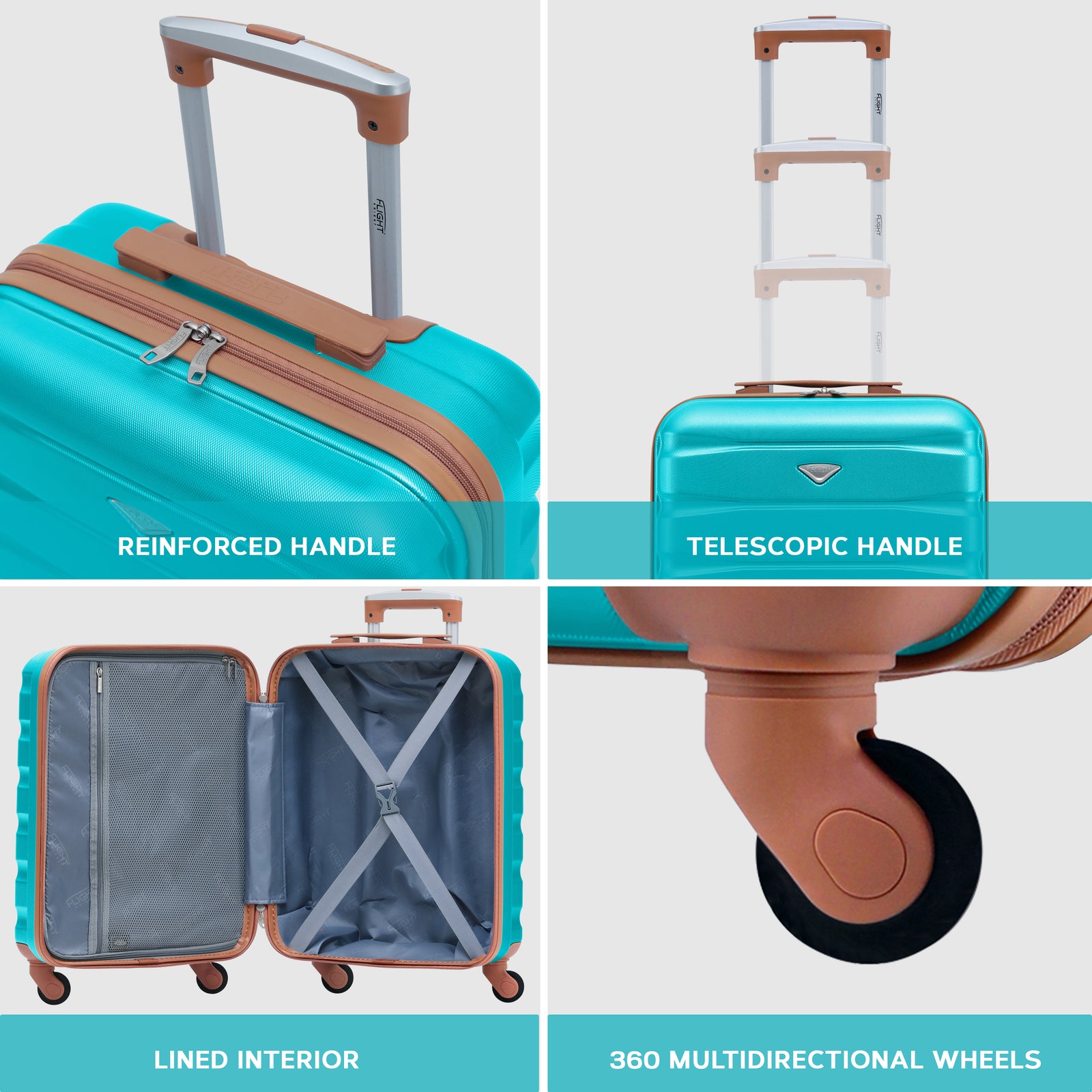 55x40x20cm Lightweight Luggage Hard Shell Cabin Suitcase 60+ Airlines Approved - Carry On Case - 4 Wheels | 55 x 40 x 20cm | Aqua