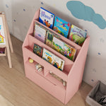 Kids Bookshelf, Toy Box W/ Storage Drawer, Wheels, For Bedroom | Pink