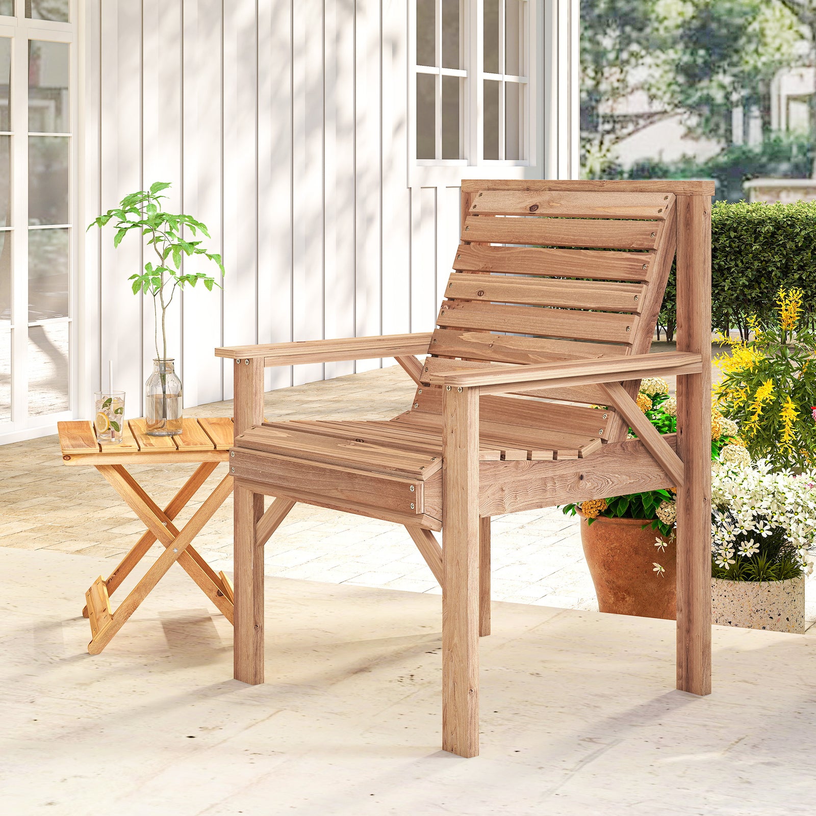 Wood Garden Chair Outdoor Dining Chair With Curved Seat | Natural