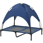 Pawhut 92cm Elevated Dog Bed Cooling Raised Pet Cot Uv Protection Canopy | Blue