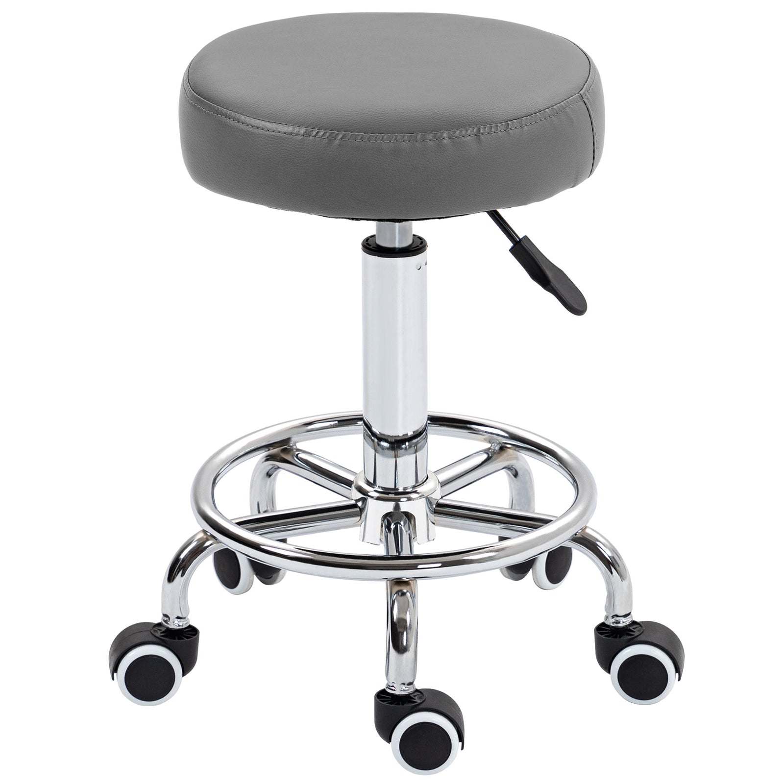 Round Pu Leather Salon Beautician Stool Adjustable Height | One Size | Gray