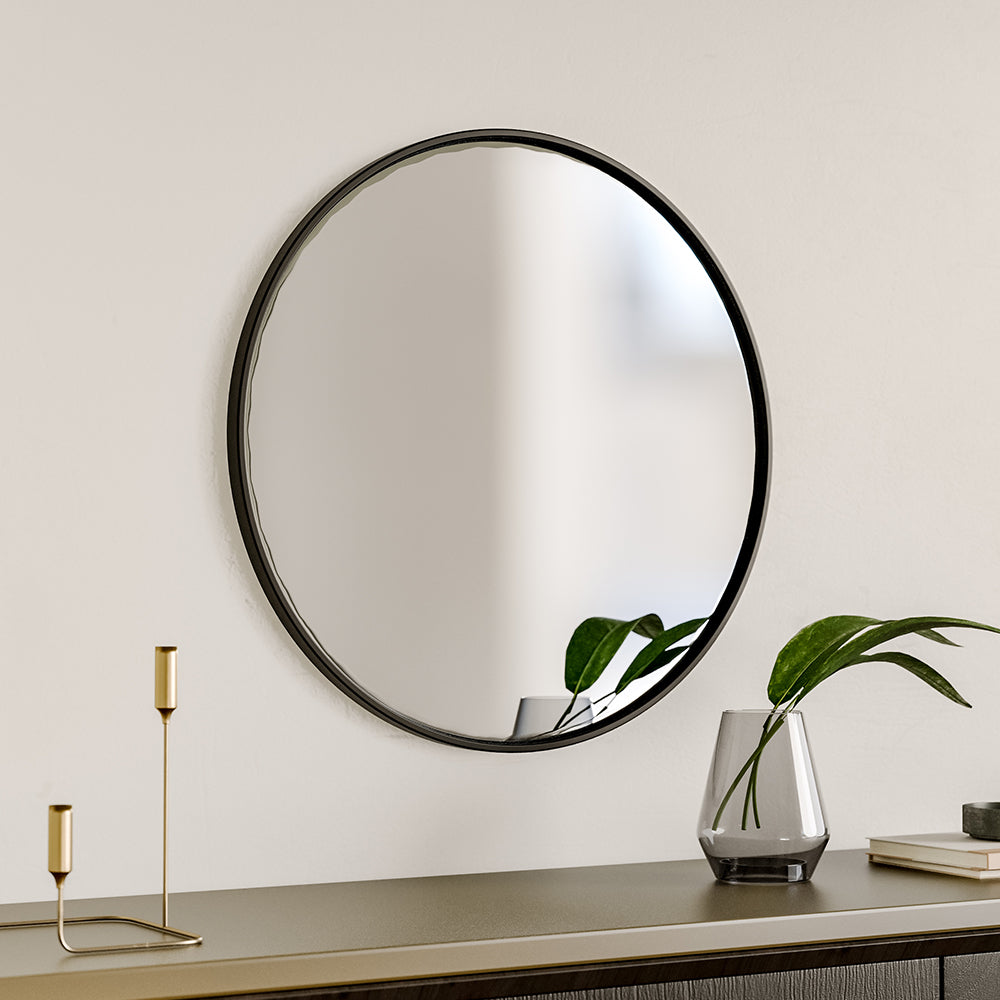 50cm/70cm Diameter Simple Round Metal Framed  Bathroom Wall Mirror | 50cm x 50cm | Black