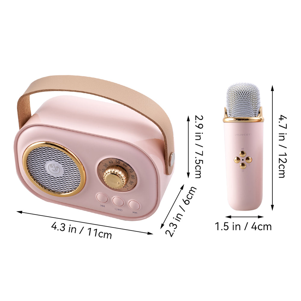 Portable Retro Bluetooth Karaoke Speaker With Two Wireless Microphones | Pink