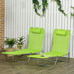 Outsunny 2 Folding Sun Loungers W/ Adjustable Backrest - Green