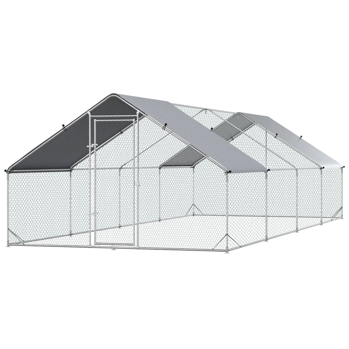 PawHut Walk In Chicken Run Large Galvanised Chicken Coop W/ Cover 3 X 8 X 2m