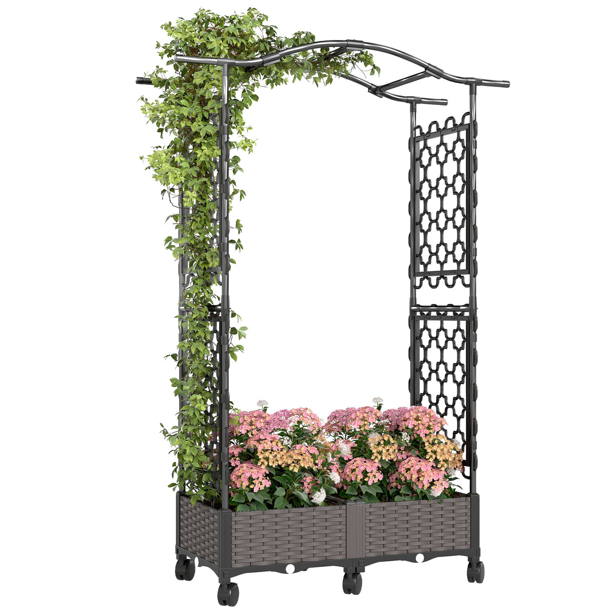 Outsunny Raised Garden Bed With Arch Trellis, Plastic Raised Bed For Garden