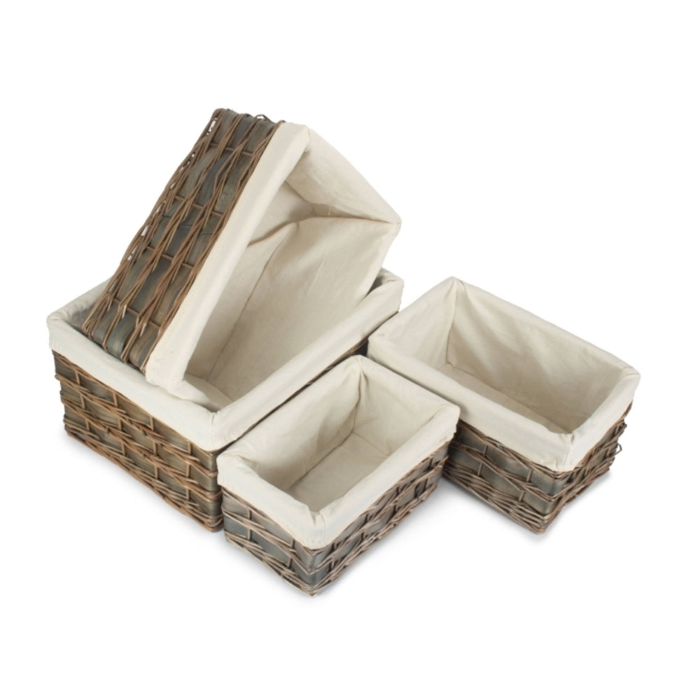 Wicker Grey Scandi Storage Basket With White Lining | Set-of-4 | White