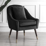 Octavia 74cm Wide Pillow Back Velvet Fabric Accent Chair With Steel Tipped Walnut Colour Wooden Legs | Black