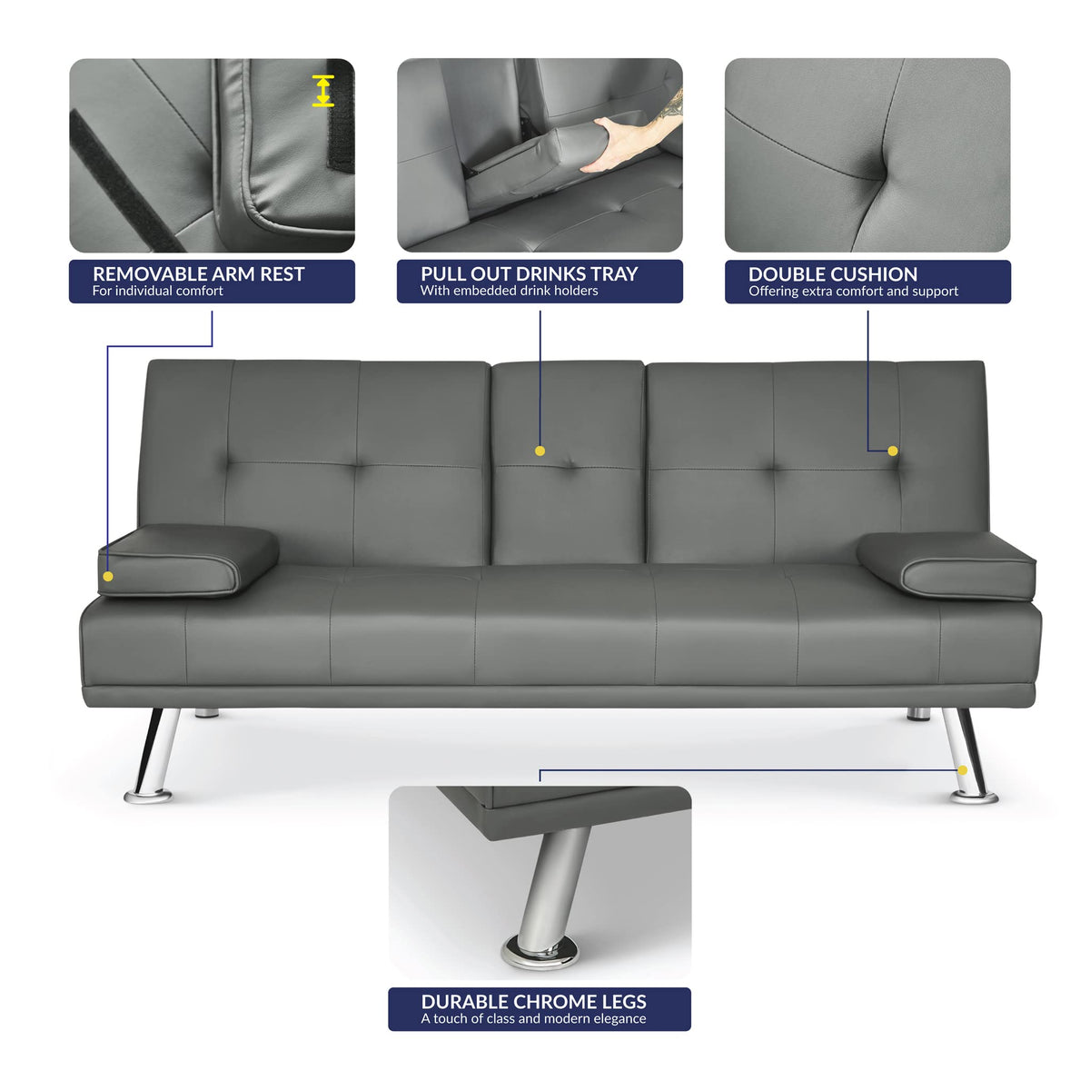 Manhattan Faux Leather Sofa Bed 2 Seater | Grey