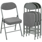 Folding Chairs Set Of 4 With Cushioned Seat, Steel Frame, Grey | Grey