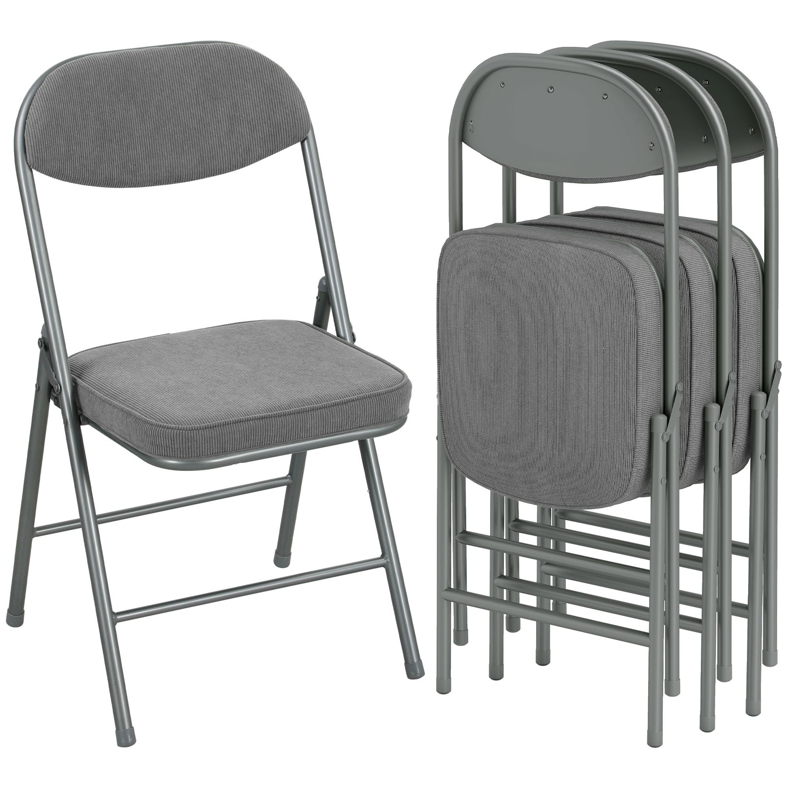 Folding Chairs Set Of 4 With Cushioned Seat, Steel Frame, Grey | Grey