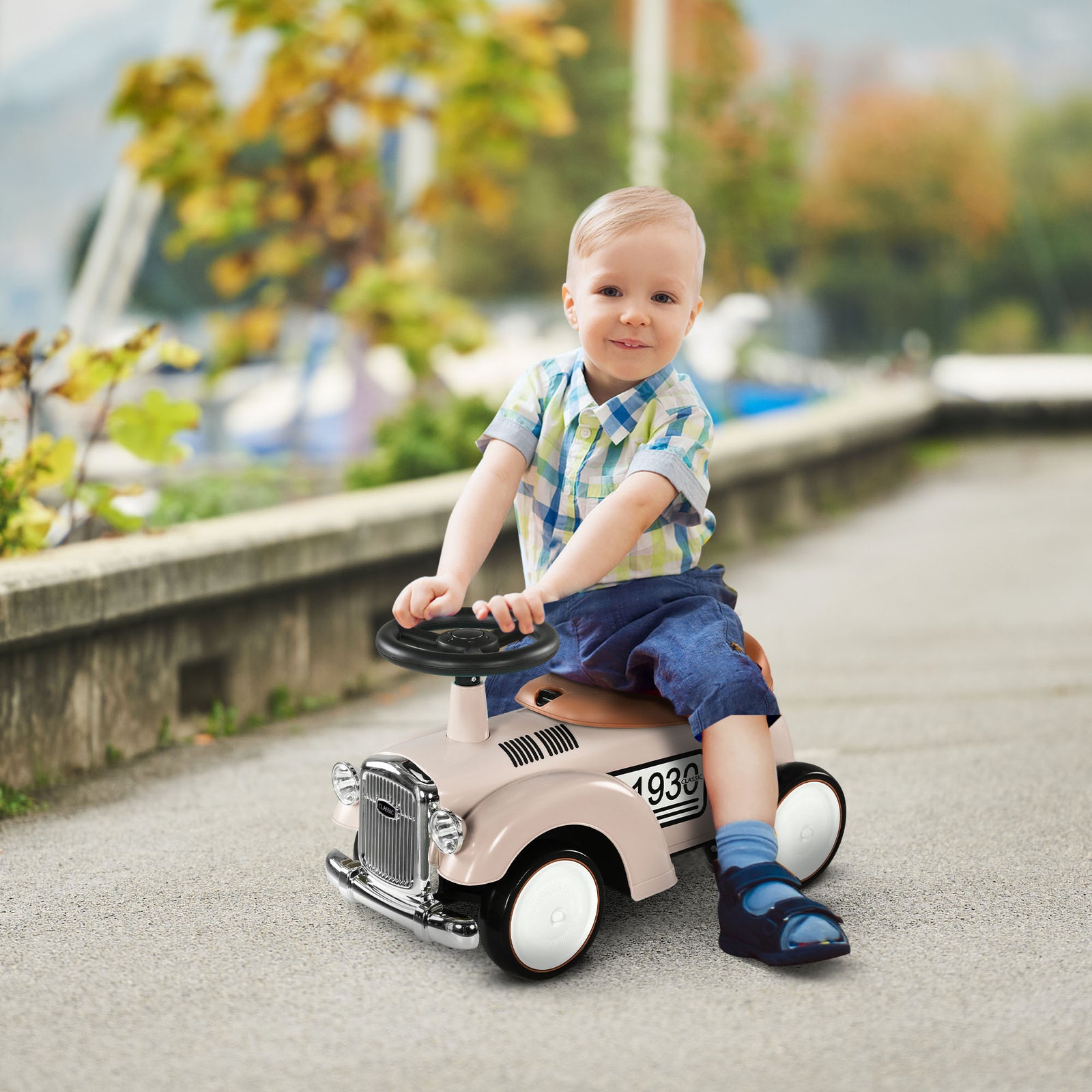 Foot To Floor Slider With Steering Wheel, For Ages 12-36 Months | Cream