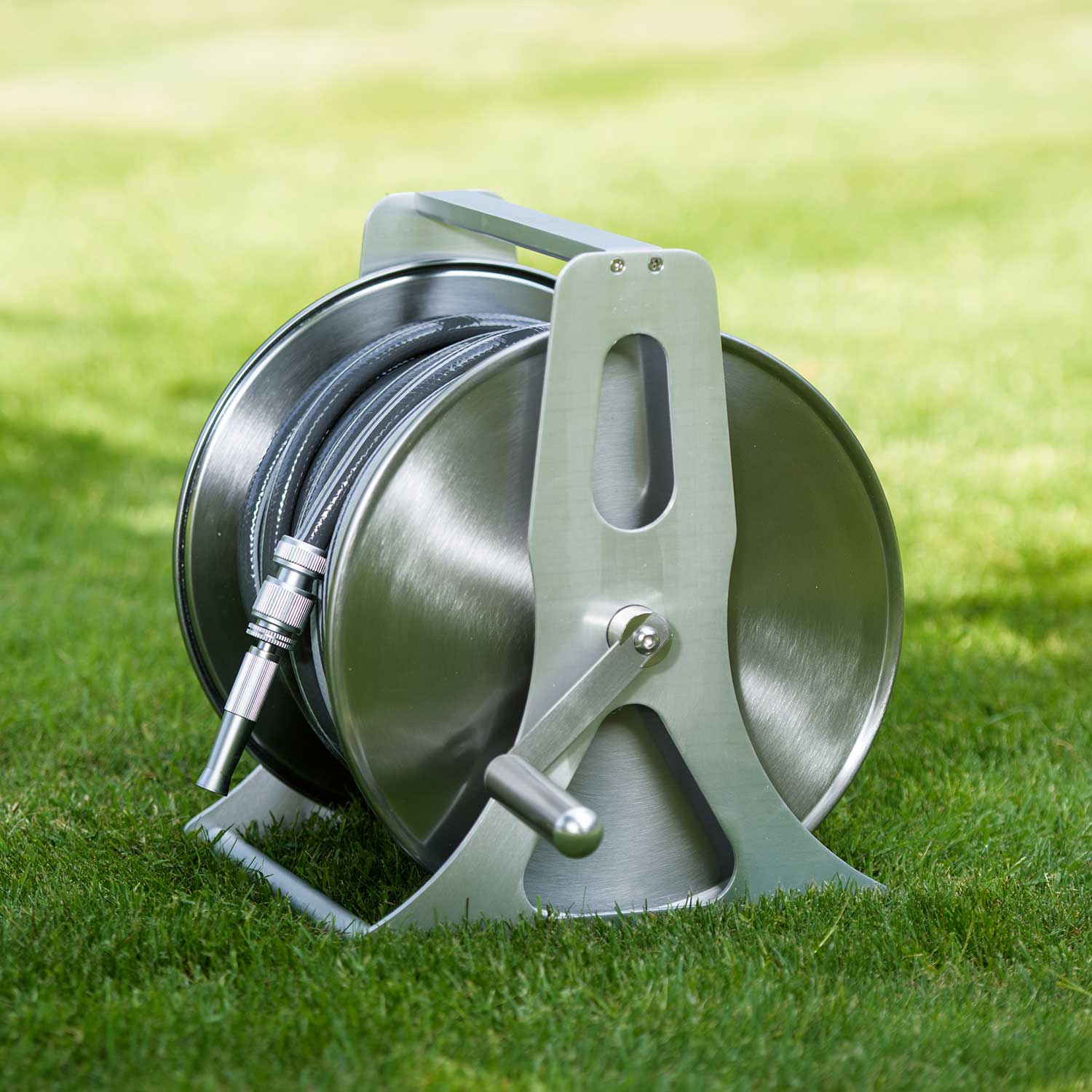 Professional Empty Metal Hose Reel, Wall Or Freestanding, 40m (13mm), Stainless Steel And Aluminium | Silver