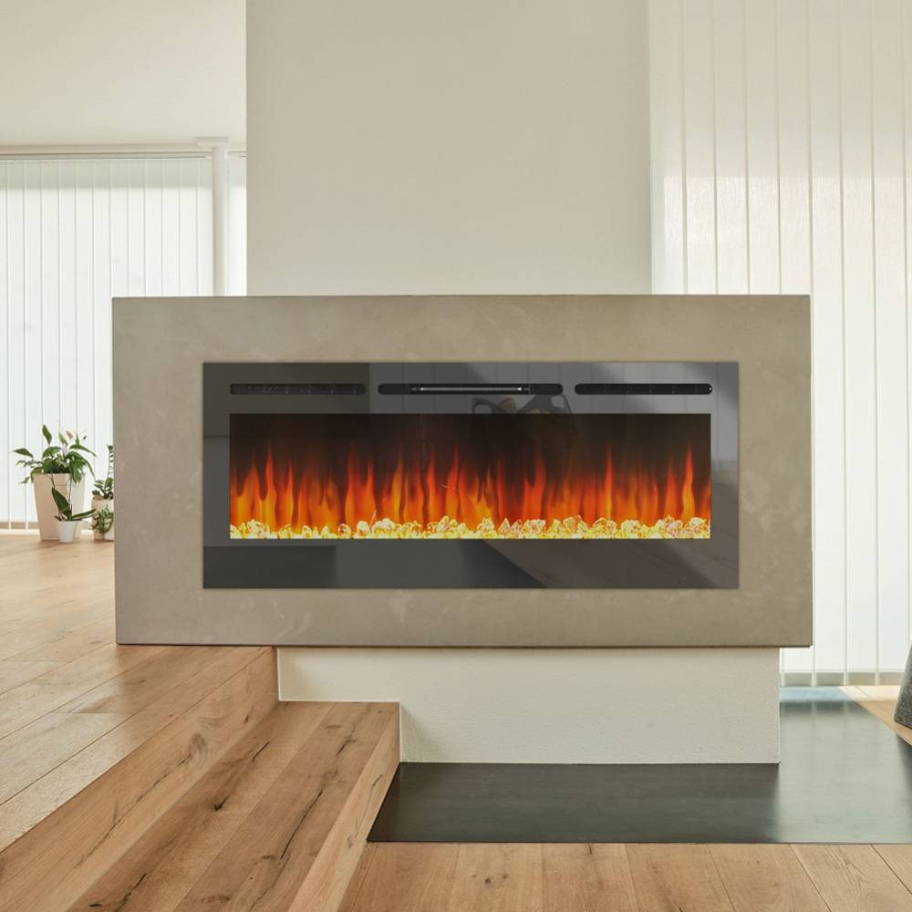 40/50/60-inch Wall Mounted & Recessed Led Electric Fireplace With 12 Flame Colors, Adjustable Brightness & Remote Control | Medium