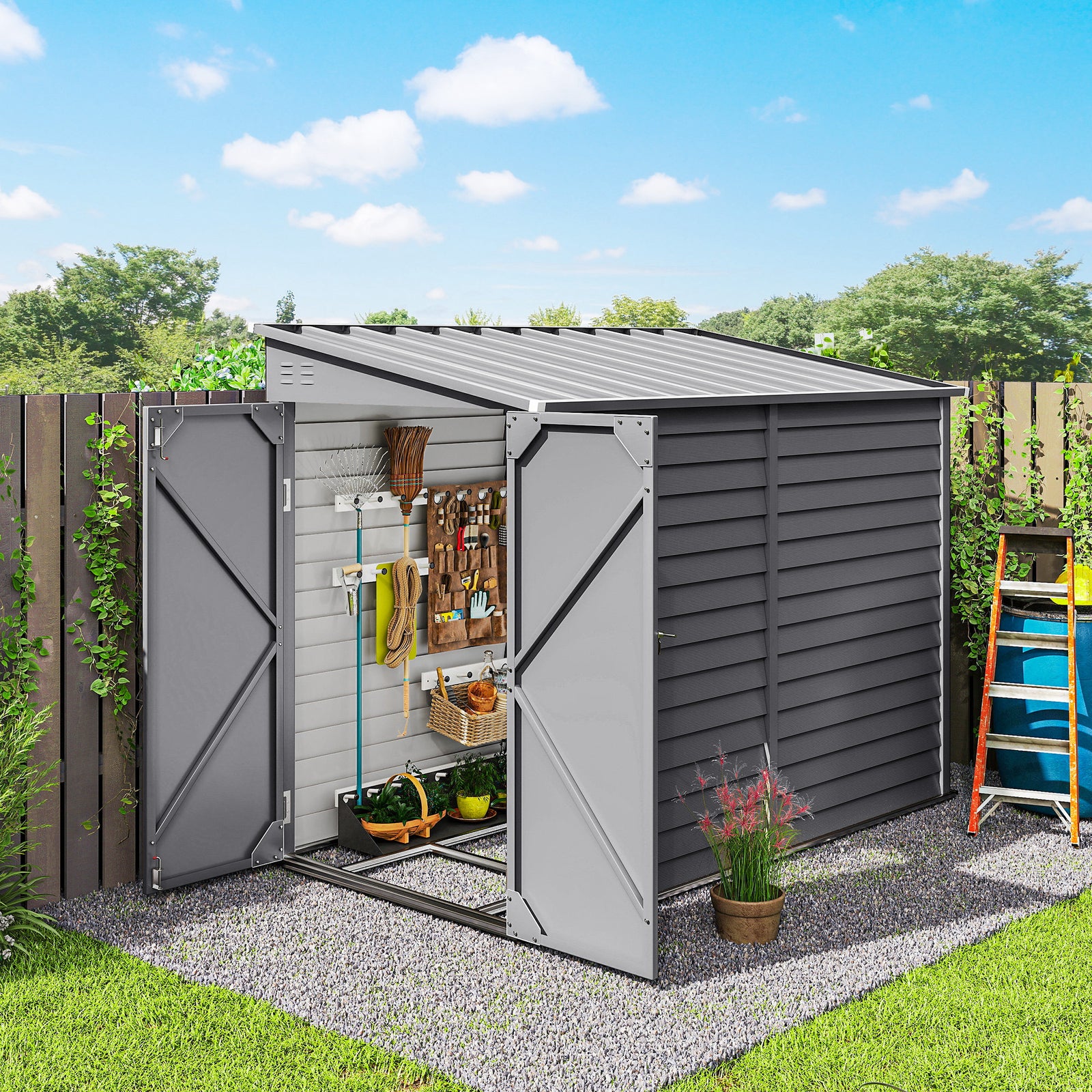 5 X 9ft Galvanised Metal Garden Shed With Foundation Kit | Grey