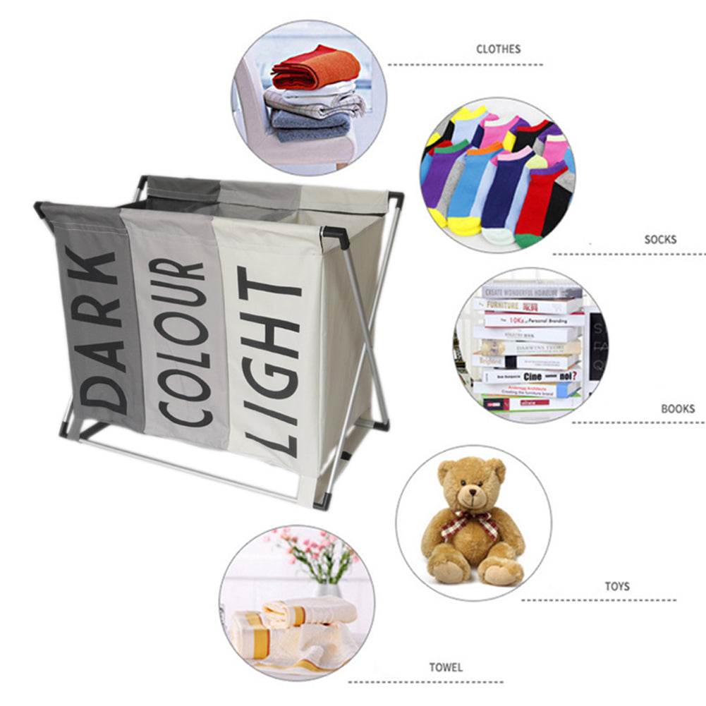 Living and Home Aluminium Foldable Laundry Sorter Triple Section Light & Dark Colour