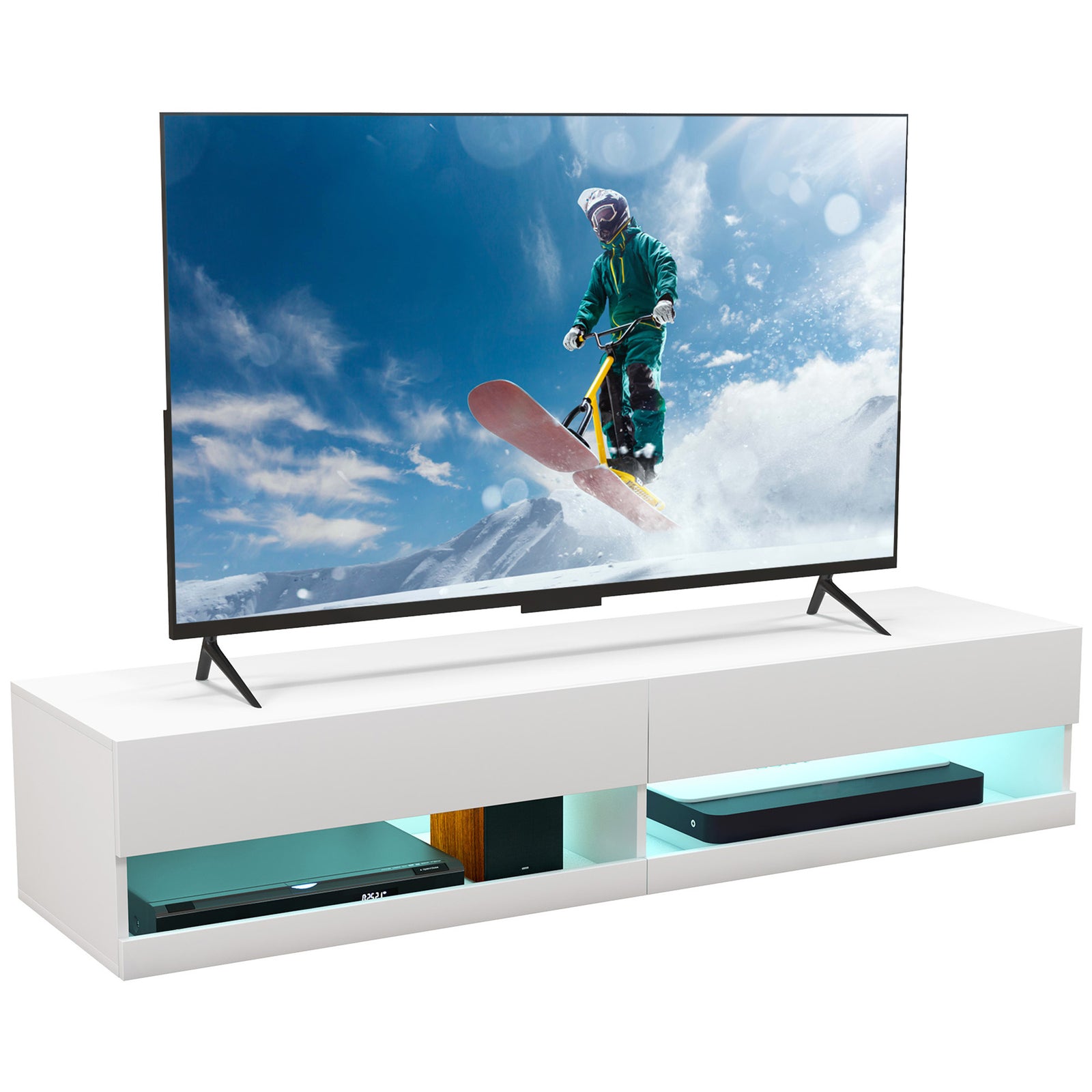 High Gloss Tv Stand Wall Mounted With Led | White