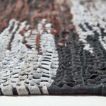 Black, Grey & Brown Real Leather Handwoven Cutshuttle Rug | 200cm | Black & Brown