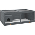 Pawhut Wooden Hamster Cage With Sliding Tray, Openable Top, Hut | Gray
