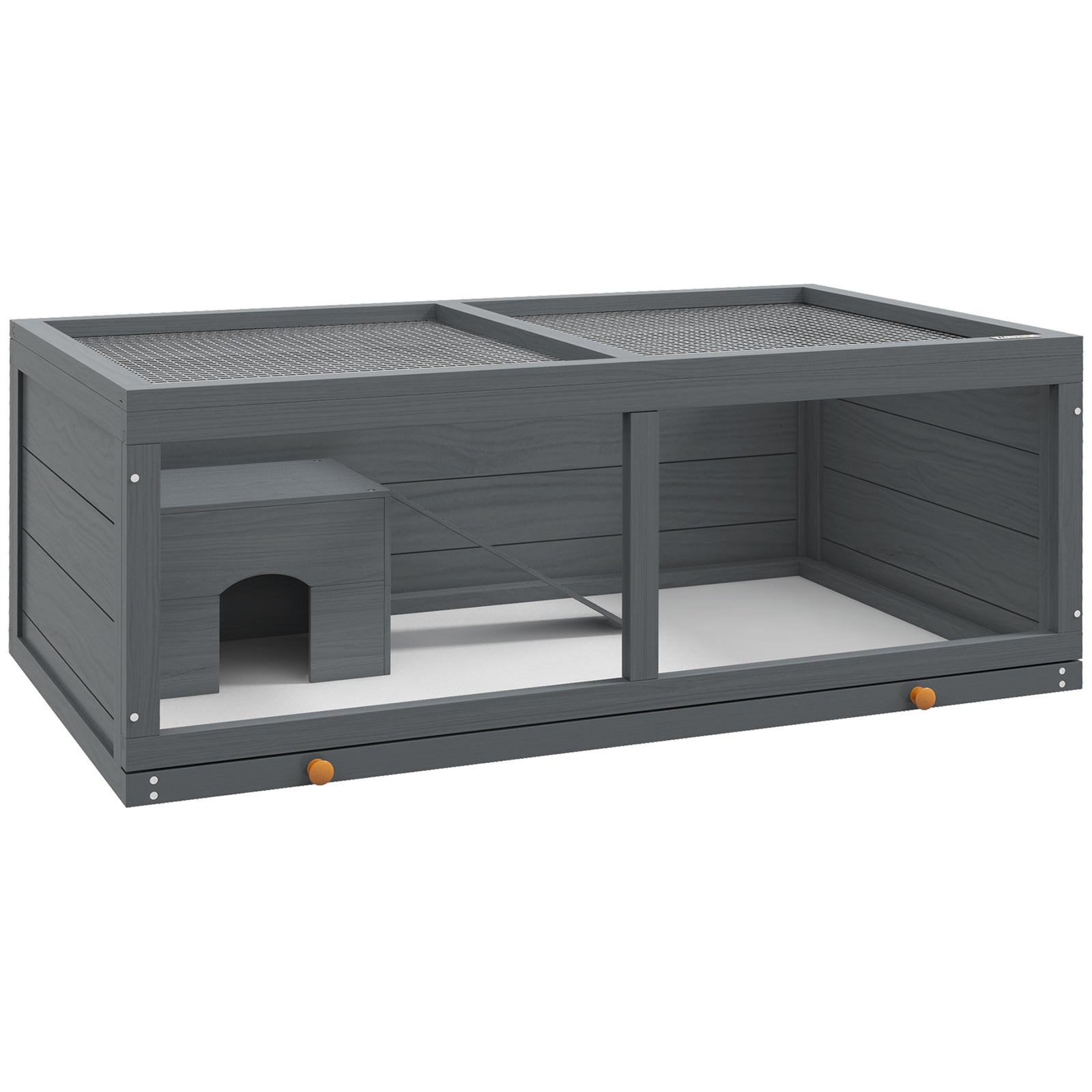 Pawhut Wooden Hamster Cage With Sliding Tray, Openable Top, Hut | Gray