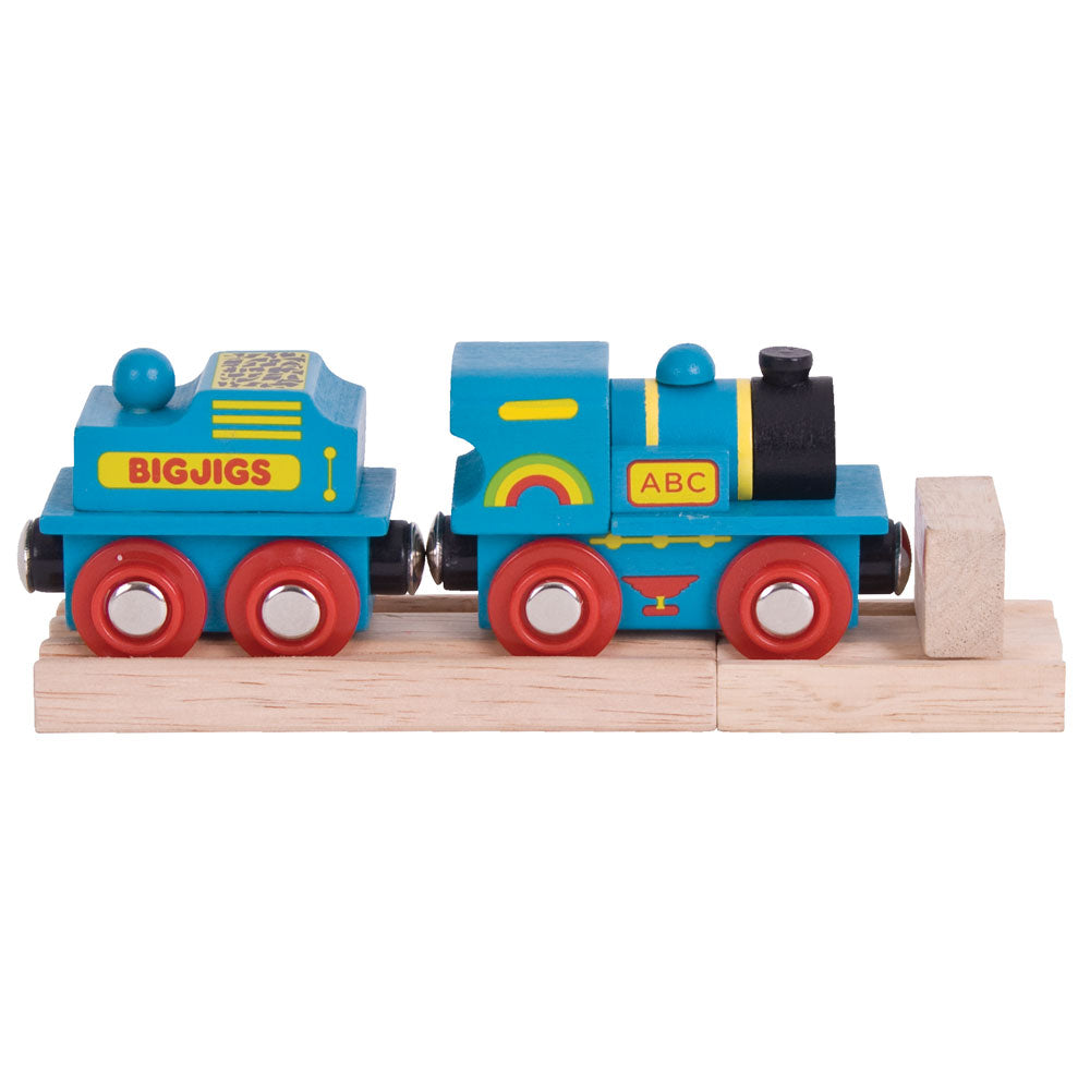 Wooden Blue ABC Train Engine and Carriage
