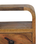 Solid Wood Extra Mini Oak-ish Curved Bedside, 1 Drawer And Open Slot, Beige
