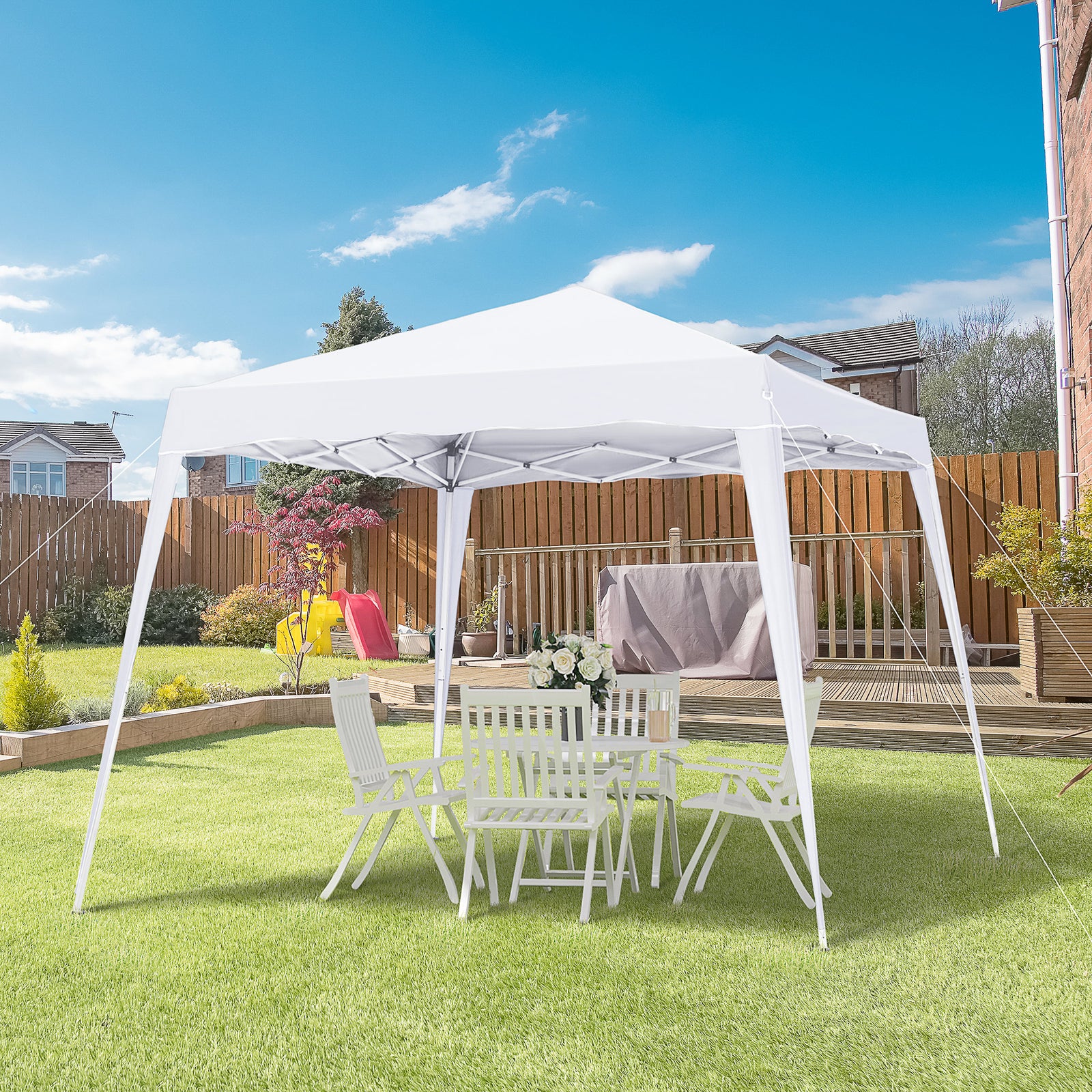 Slant Leg Pop Up Gazebo With Carry Bag, Height Adjustable | White