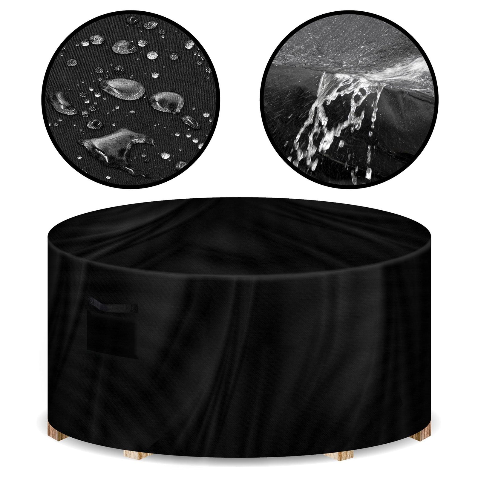 Round Outdoor Patio Waterproof Garden Furniture Cover, Weatherproof Table & Chair Set Protector | 230 x 100cm | Black