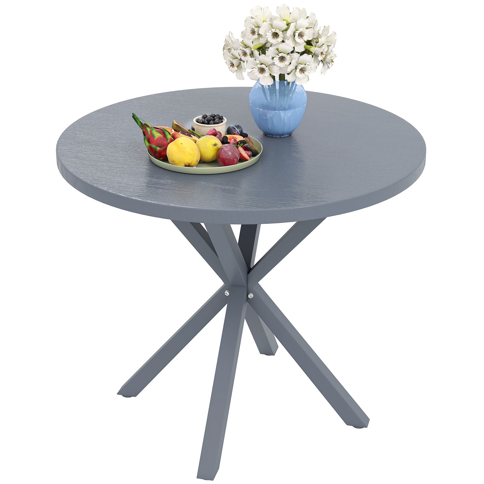 85cm Round Dining Table, Steel Frame, Wood Effect