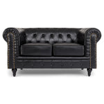 Button Tufted Faux Leather Living Room Sofa - 2 Seater | Black