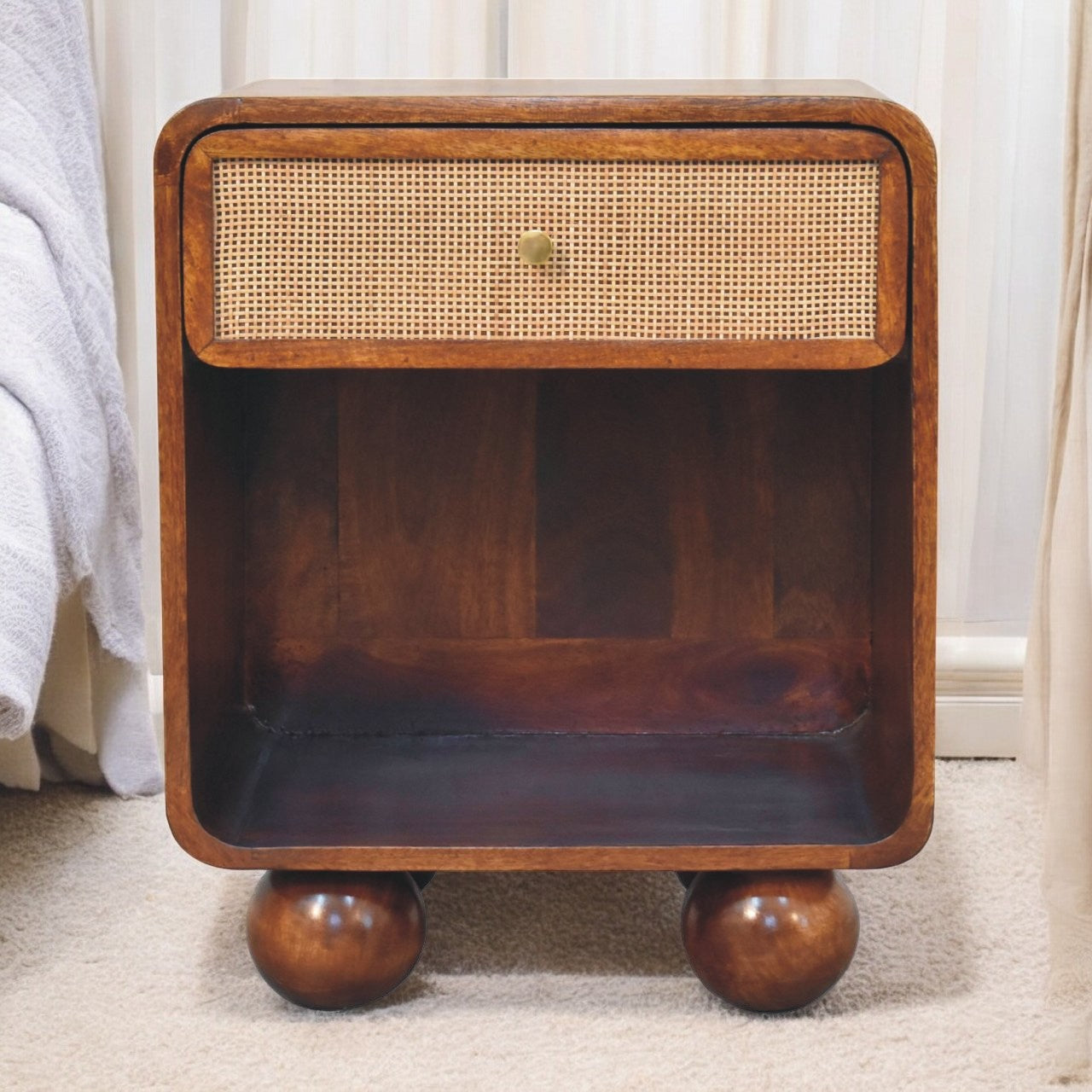 Solid Wood Chestnut Open Woven Bedside